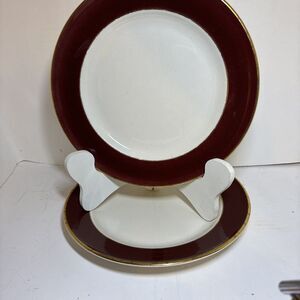 2 Vintage Dinner Plates Restaurant Ware China Burgundy 10 In. Brighton Falls